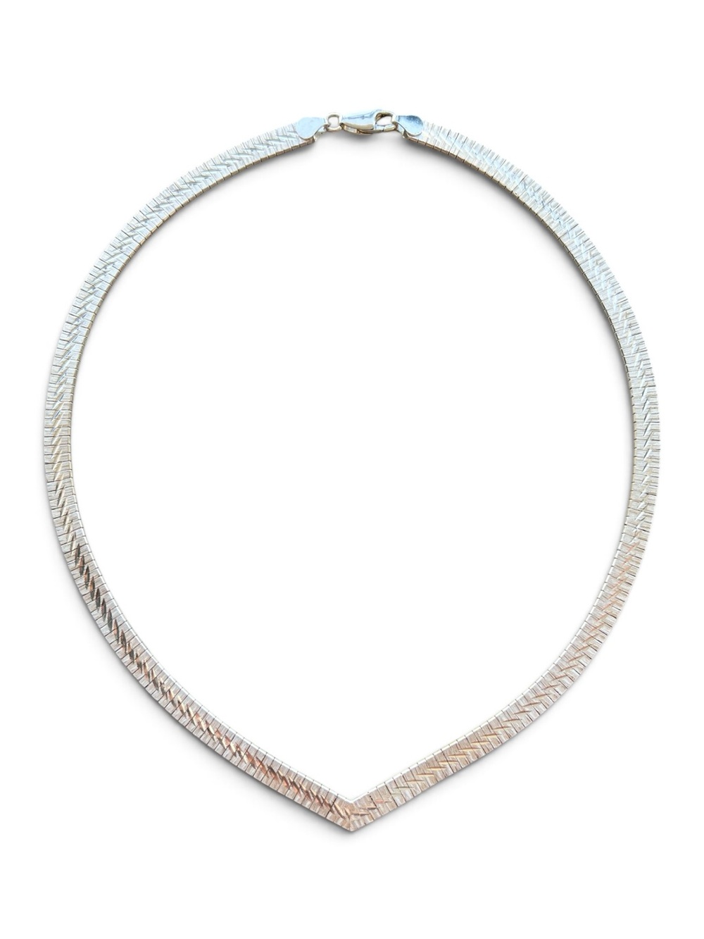 Thick Sterling Silver Chevron Herringbone Necklace 17”